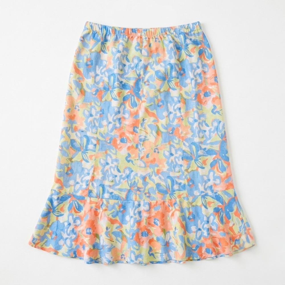 Weekend Choices Linen Floral Print Skirt